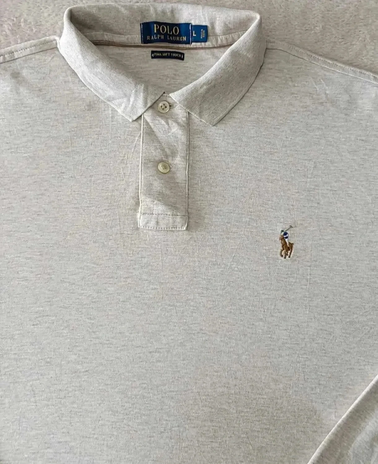 Polo Ralph Lauren pima soft touch beige geribbeld lange mouw Maat L – photo 4